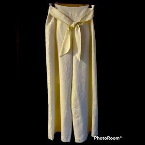 Club Monaco Striped High-Waisted Flared “Bryanna” Pants in Yellow and White